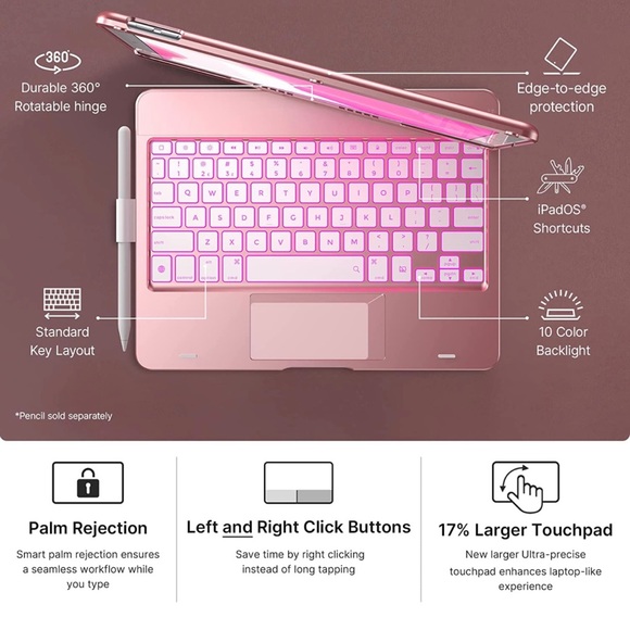 New typecase Touch iPad Keyboard Case with Trackpad for 10.2 inch iPad 2021 - Picture 3 of 4